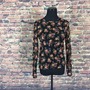 Jones New York Black Floral Long Sleeve Blouse